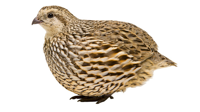 Small quail bird with speckled brown and white feathers