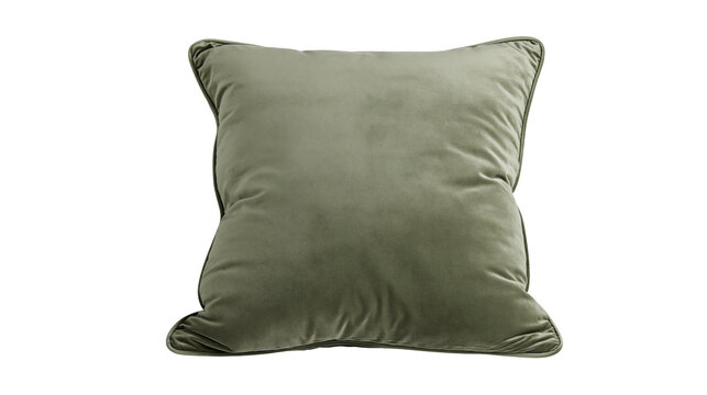 Soft olive green velvet cushion with piped edges