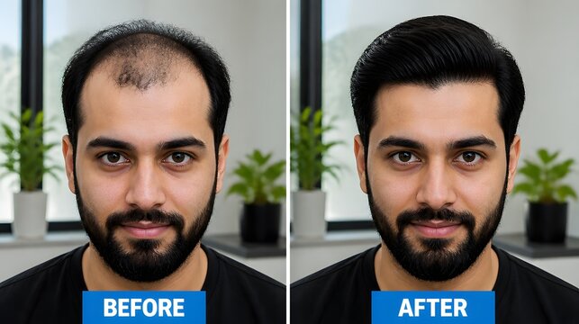 Before and After Hair Transplant Treatment &ndash; Man's Hairline Comparison
