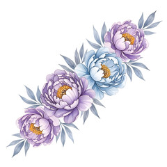 Obraz premium Watercolor floral border with purple and white peony flowers