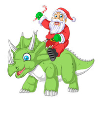 Kawaii Santa Claus riding a triceratops dinosaur, cute Christmas cartoon illustration © Totu Tayo