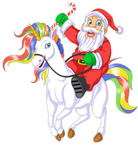 Cute Santa Claus riding unicorn Christmas vector illustration © Totu Tayo