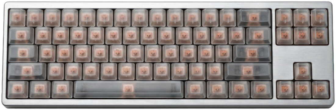 Mechanical computer keyboard with transparent keycaps.