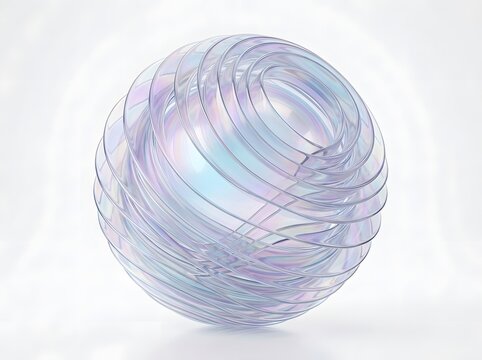 Ethereal Translucent Spiral Glass Sculpture Floating in Futuristic Minimalist Light Composition with Iridescent Hues