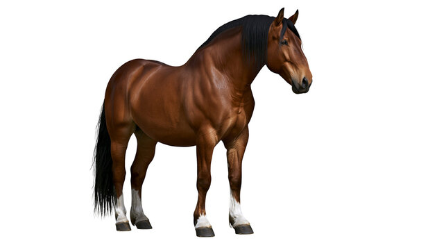 Brown horse with black mane and tail, white socks on legs