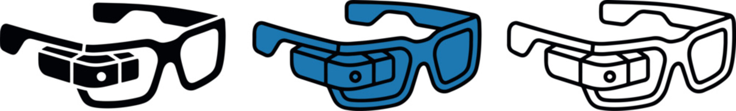 Smart glasses icon with augmented reality display during digital interaction