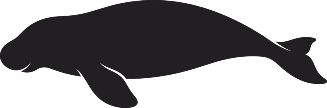 Swimming Seal Silhouette with Flippers and Split Tail in Side Profile Black Vector Illustration