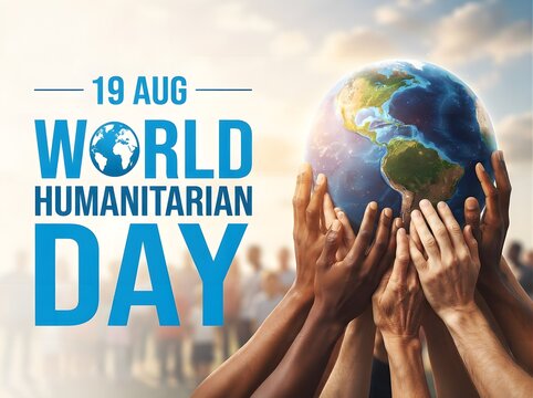 World humanitarian day concept with diverse hands holding the globe