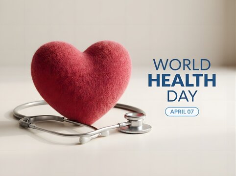 World health day concept with a red heart and a medical stethoscope
