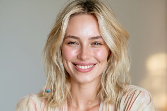 Friendly portrait of a young woman with confident eye contact and gentle glow