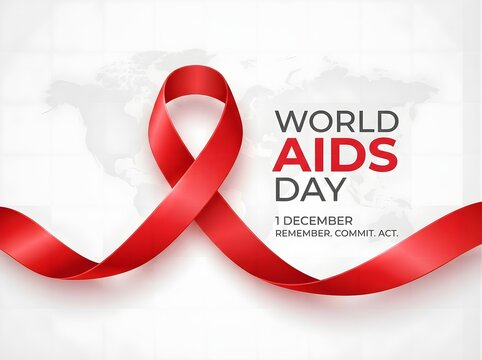 World aids day awareness poster with red ribbon isolated on white