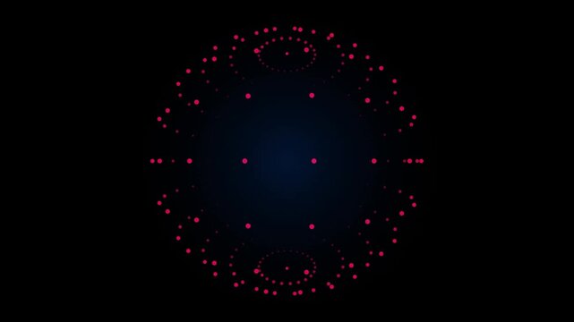 Rotating 3D Particle Sphere with Color Changing Glowing Dots on Dark Background