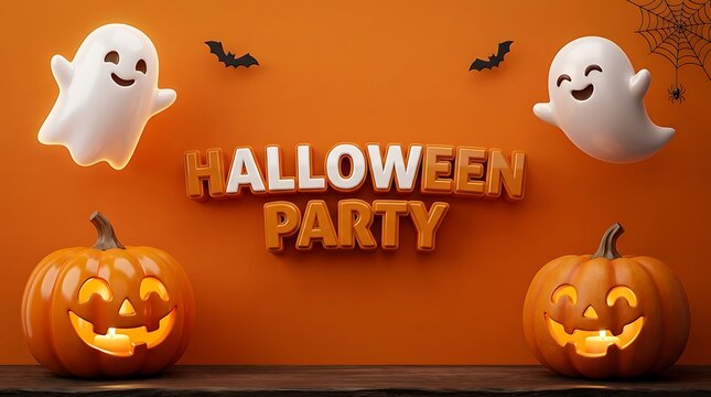 Halloween party banner background featuring friendly ghosts