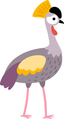 Naklejka premium Vector cartoon grey crowned crane isolated on white background. Funny African or safari animal clipart. Cute savannah bird icon for kids. Flat savanna element. Africa wildlife illustration