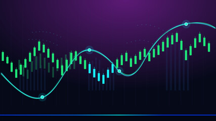 Fototapeta premium Neon financial market chart. Glowing price line with volume bars .Modern trading analytics concept. Digital finance visualization for business design.