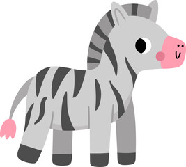 Naklejka premium Vector cartoon zebra isolated on white background. Funny African or safari animal clipart. Cute savannah icon for kids. Flat savanna element. Africa wildlife illustration