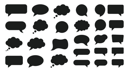 Fototapeta premium Black blank speech bubble set, chat balloons and thought cloud icons