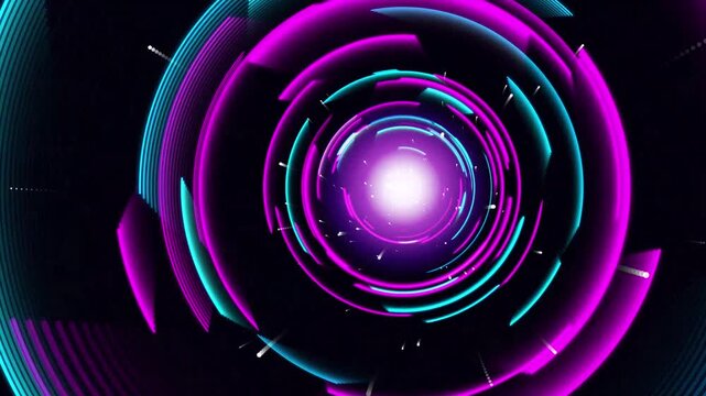 Futuristic Glowing Neon HUD Portal Tunnel in Cyan and Purple