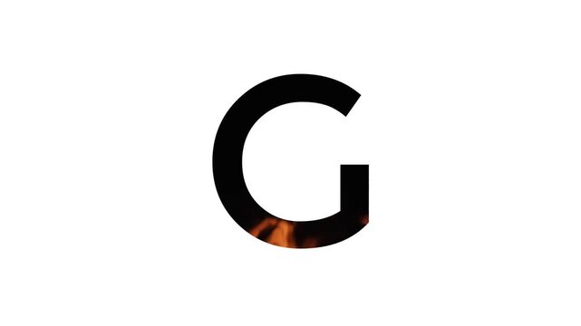 alphabet letter "G" with animated flames on a white background