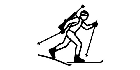 Fototapeta premium Biathlon athlete outline icon skiing with rifle and poles for winter sports competition design.