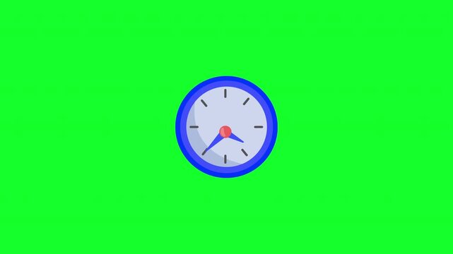 Clock spinning, watch animation on green background. Simple Blue clock spinning animation on green screen, 4K video
