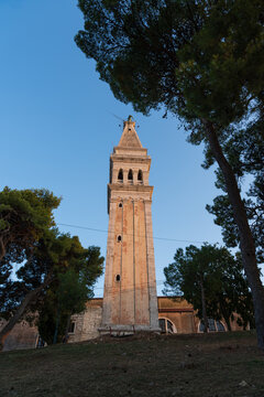 Baroque bell tower of the Church of St. Euphemia in Rovinj, Croatia.
