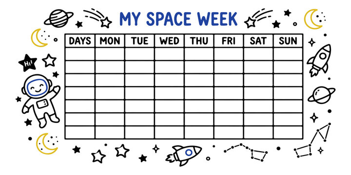 Cute school timetable template for kids with cute silhouettes vector set