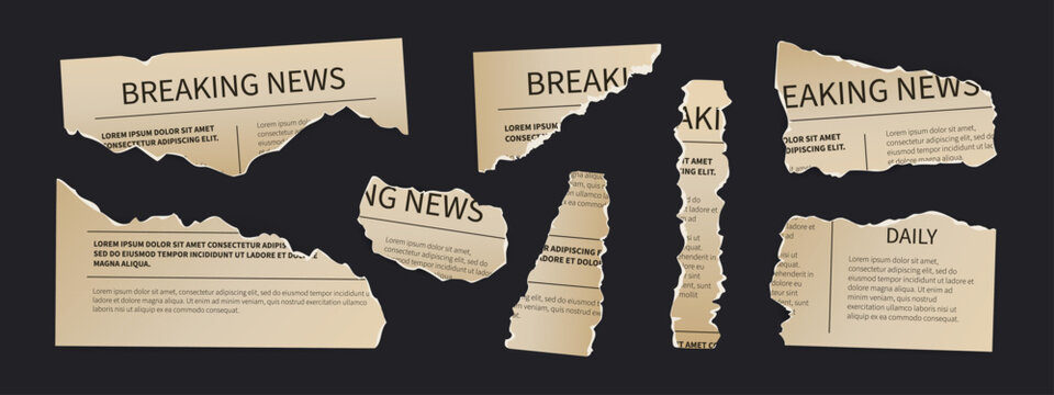 Torn paper edges with vintage newspaper texture and old ripped fragments for scrapbook collage. Realistic vector elements with grunge notes, cut sheets and retro clipping pieces for creative design.