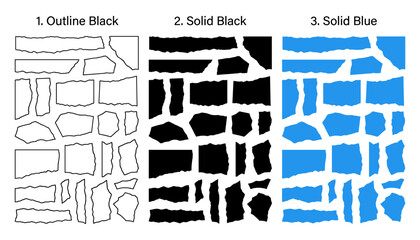 Obraz premium Set of Ripped Paper Fragments and Torn Edge Textures in Black and Blue Styles