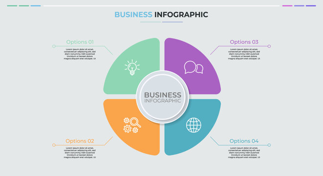 Business infographic with four quadrant circle and central label