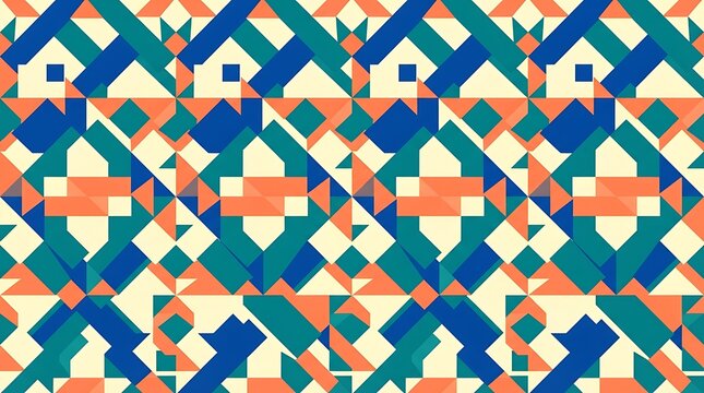 Vibrant blue and orange Islamic geometric tile pattern seamless background texture