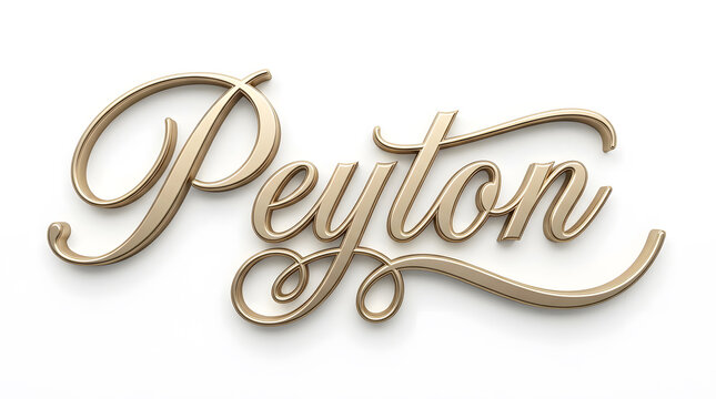 Elegant 3D golden script typography of the name Peyton on white background