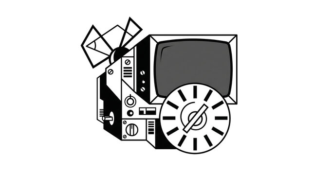 Vintage television with retro clock design illustration.