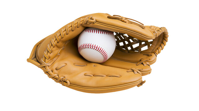 Leather baseball glove with white ball inside