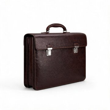 Premium Leather Office Briefcase Isolated on White Background
