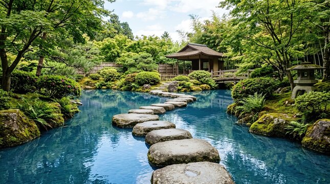 japanese garden with pond