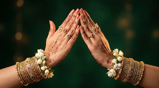 Bollywood day celebration with traditional indian hands in namaste