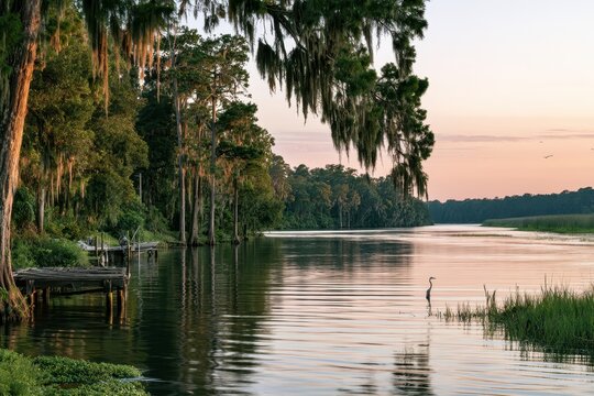 Golden hour along the Suwannee River shoreline in Gilchrist County, Florida