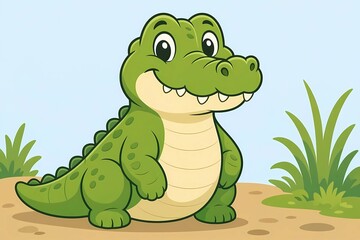 Naklejka premium Cute Cartoon Crocodile Character Illustration, Generative AI