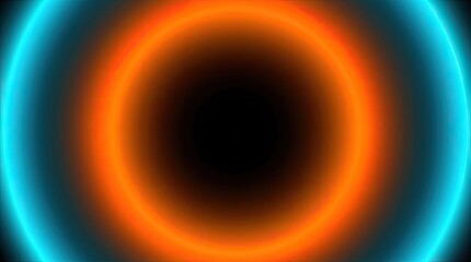 Naklejka premium Glowing neon circle background with futuristic blue and orange light rings.