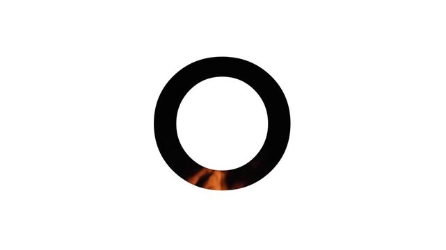 alphabet letter "O" with animated flames on a white background