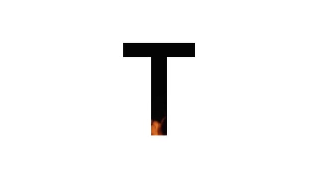 alphabet letter "T" with animated flames on a white background