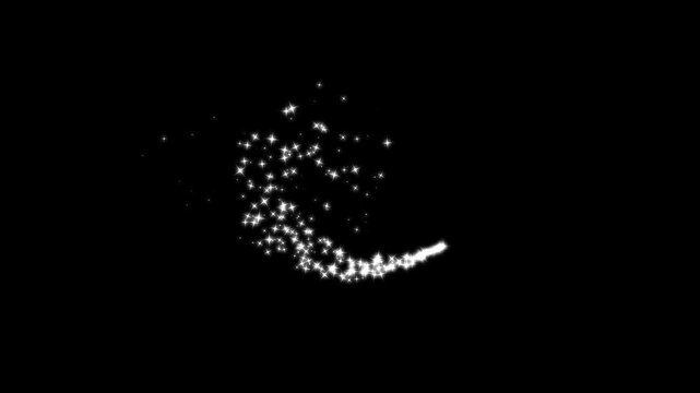 Glowing starlight glitter sparkle path, shining particles, christmas stars isolated on a black screen. White glow twinkling stars line sparkle, flat vector doodle sparkle, glowing light trails.