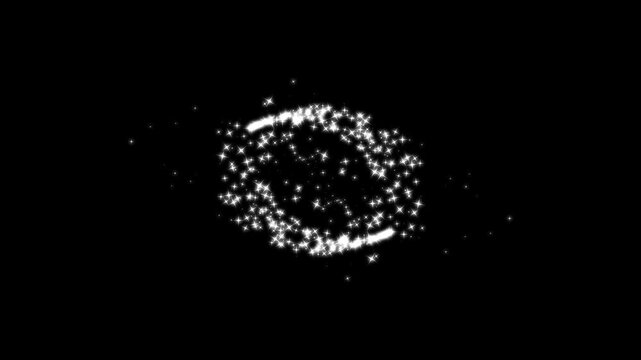 sparkle path white twinkling stars line, white glitter sparkle stars line animation with twinkling shine particles, twinkling fairy dust wand light effect, glitter stars on black background.