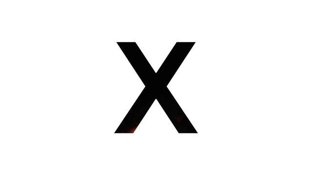 alphabet letter "X" with animated flames on a white background