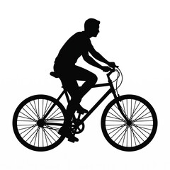 Fototapeta premium Black Silhouette of a Person Riding a Bicycle Isolated on a White Background for Fitness and Commuter Concept Design
