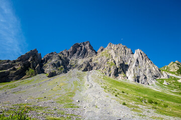 Naklejka premium Rocky mountain slopes near Les Contamines Montjoie France