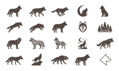 Obraz premium Collection of wolf silhouettes isolated on transparent background vector set