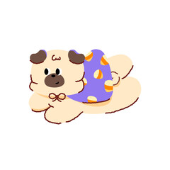 Fototapeta premium A cute, chubby pug wearing a snack-patterned cape, striking a flying pose Halloween theme. hand-drawn, White background, vector and illustration.