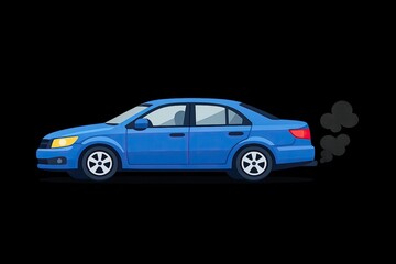 Fototapeta premium A blue car with smoke coming out of the exhaust pipe, likely in need of repair